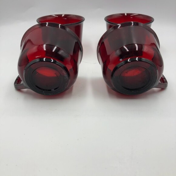 Vintage Ruby Red Glass Set of 4 Mugs Arcoroc France Collectible Glassware - Picture 9 of 12